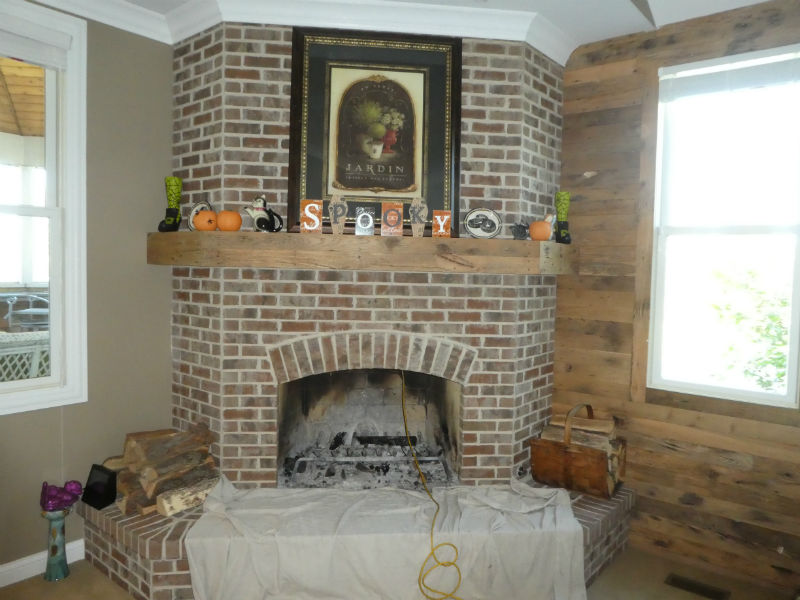 photo of fireplace or appliance from afar, showing the whole appliance.