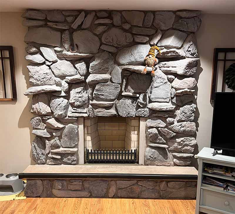 gray stone fireplace 